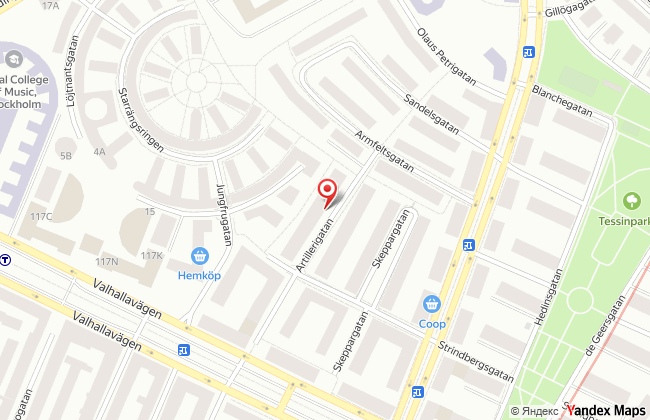 Mapa que muestra Co-Compassion en Artillerigatan 97, Stockholm